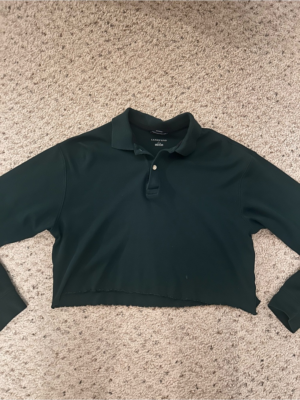 Lands' End Deep Green Cropped Polo Top long sleeve size large